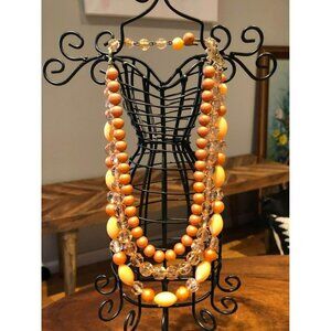Vintage Beaded peach and orange gold necklace
